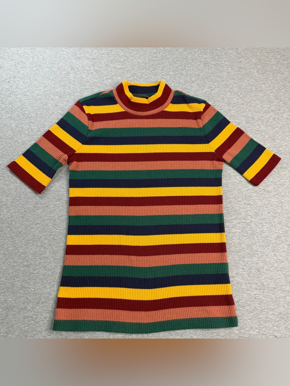 Madewell Ribbed Mockneck Top Retro Rainbow Short Sleeve Sweater Turtleneck XS